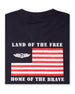 Free & Brave Tee in Navy, back graphic detail close-up view