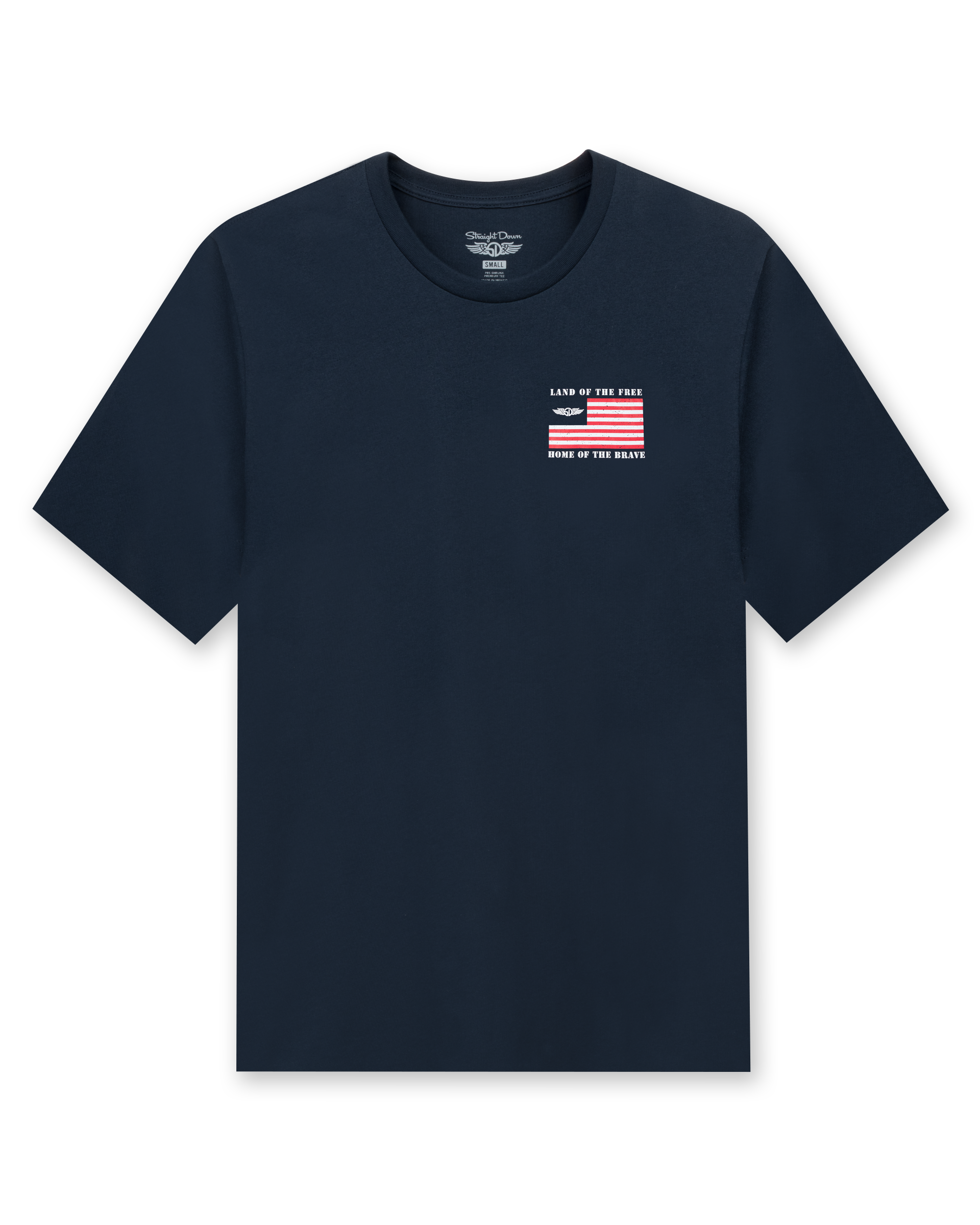 Free & Brave Tee in Navy, front flat lay product view
