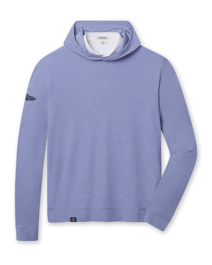 ermosa Hoodie in Tidal Blue featuring a lightweight cross-dyed heather finish, front flat lay view