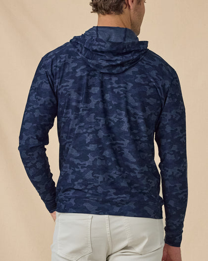 Men’s Commander Hoodie in New Indigo camouflage print, back view