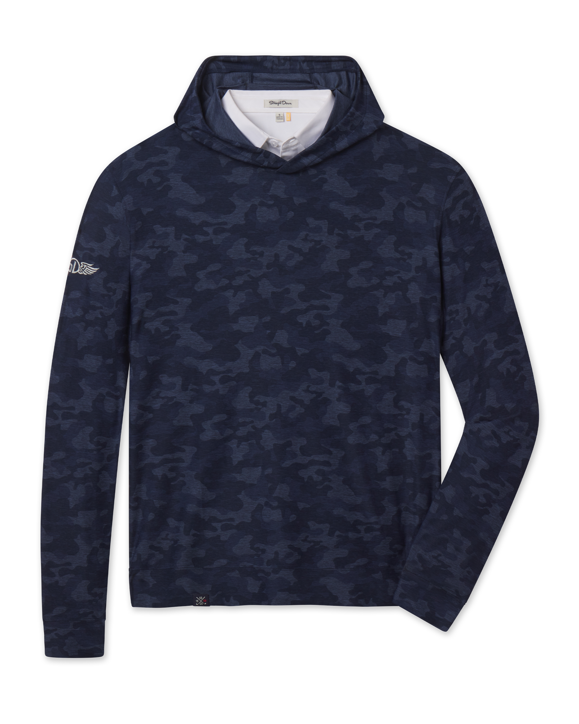 Commander Hoodie in New Indigo camouflage pattern, front flat lay product view