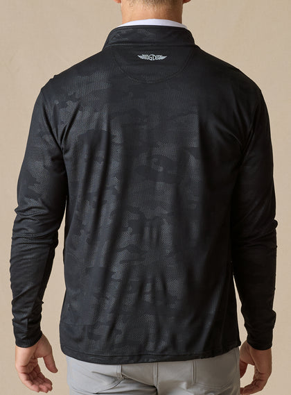 Sherman Quarter Zip in Black, back view