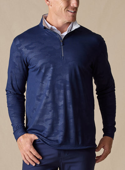 Sherman Quarter Zip in new indigo dark blue, front model view