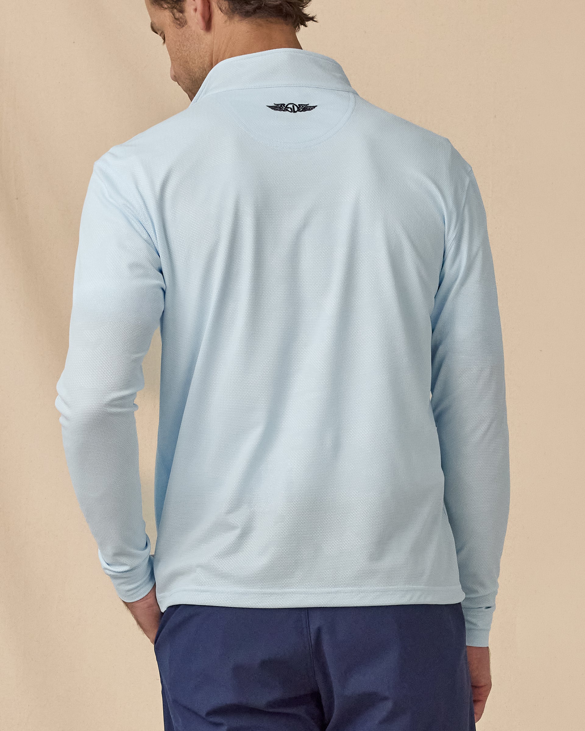 Men’s Sherman Quarter Zip in Nantucket Blue, back view