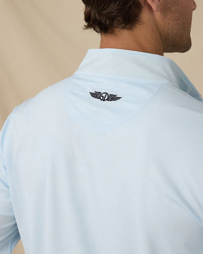 Men’s Sherman Quarter Zip in Nantucket Blue with embroidered back logo detail
