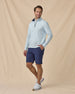 Men’s Sherman Quarter Zip in Nantucket Blue, styled full outfit view with dark shorts