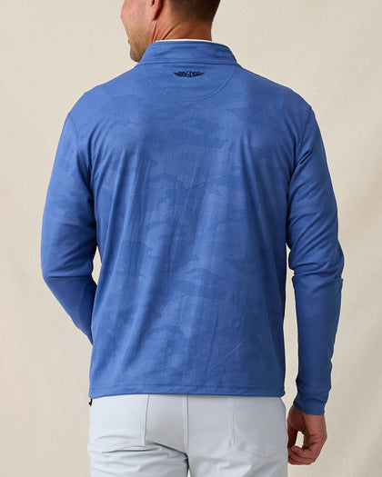 Sherman Quarter Zip in moonlight blue, back model view