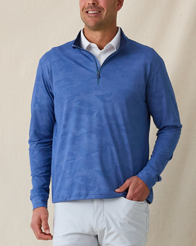 Sherman Quarter Zip in moonlight blue, front model view