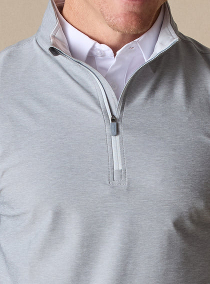 Oceanside 2.0 Quarter Zip in storm grey, collar and zipper detail view