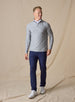 Oceanside 2.0 Quarter Zip in storm grey, full outfit layered over light polo and styled with navy pants