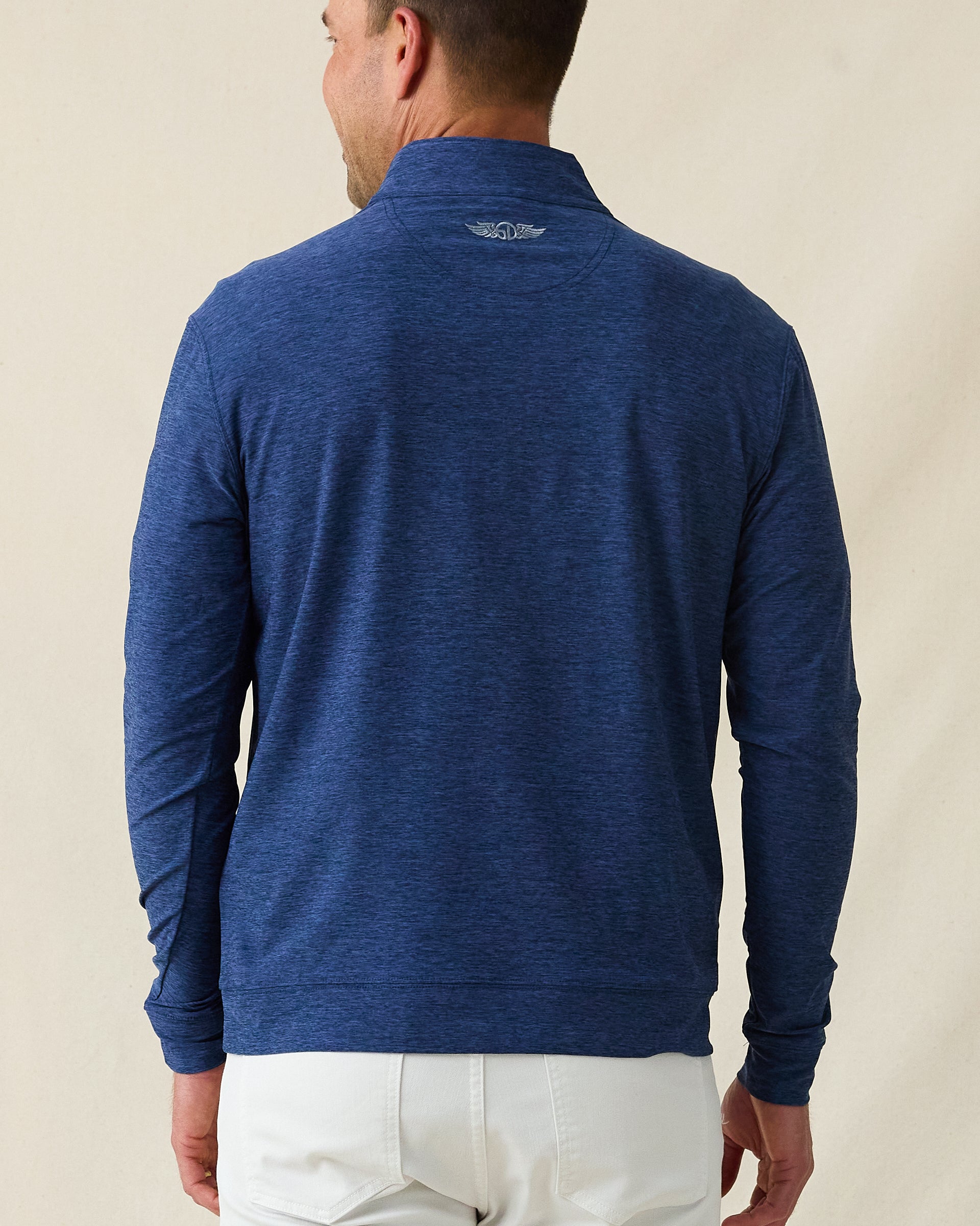 Oceanside 2.0 Quarter Zip in navy, back model view 