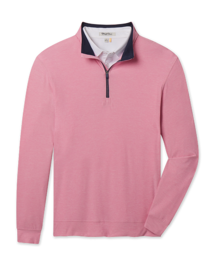Oceanside 2.0 Quarter Zip in Punch Pink with a heathered finish, contrast navy collar, and quarter-zip design