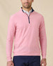Model wearing the Oceanside 2.0 Quarter Zip in Punch Pink featuring lightweight stretch fabric and a contrast-lined collar