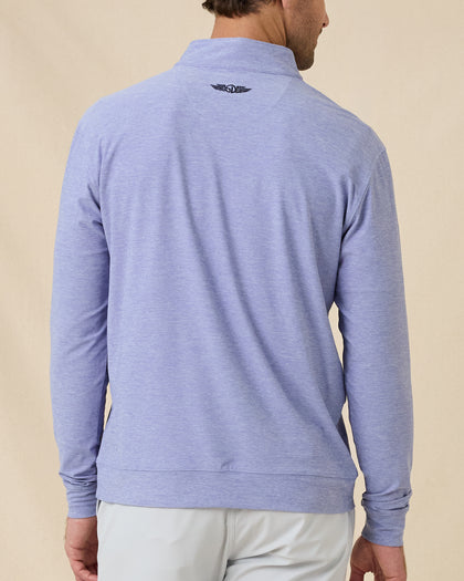 Back view of the Oceanside 2.0 Quarter Zip in Tidal Blue featuring a clean silhouette and embroidered Straight Down logo below the collar