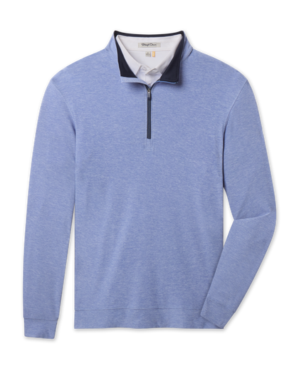 Oceanside 2.0 Quarter Zip in Tidal Blue with a heathered finish, contrast navy collar lining, and quarter-zip design
