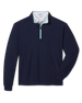 Bel Air Quarter Zip in New Indigo with mint trim at the zipper and inner collar.