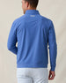 Men's Bel Air Quarter Zip in Moonlight, back view on model featuring a grid-textured jersey knit with Straight Down logo embroidered at center back neck, paired with light gray pants