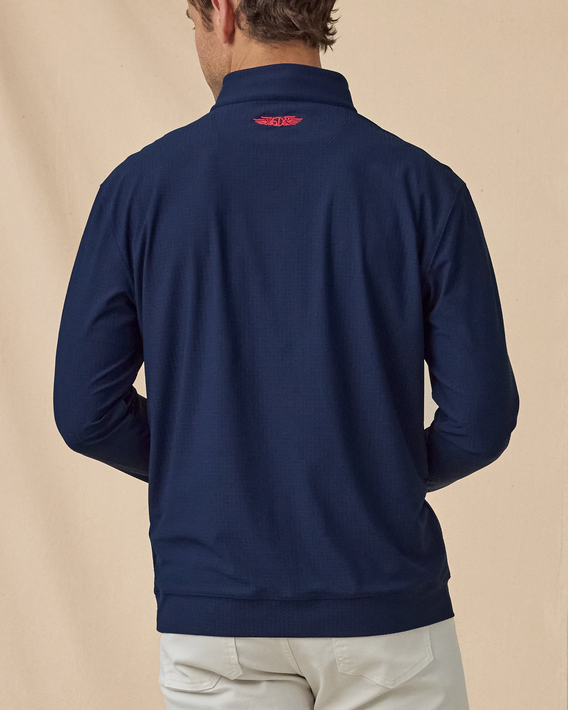 Bel Air Quarter Zip in New Indigo / Flag Red, back view