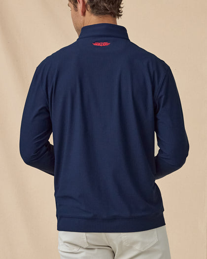 Bel Air Quarter Zip in New Indigo / Flag Red, back view