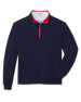 Bel Air Quarter Zip in New Indigo body with Flag Red contrast interior collar and zipper detail, front flat lay product view