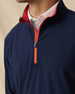 Bel Air Quarter Zip in New Indigo / Flag Red with contrast zipper detail