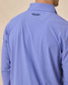 Close-up of the Bel Air Quarter Zip in Tidal Blue highlighting the embroidered Straight Down logo below the collar