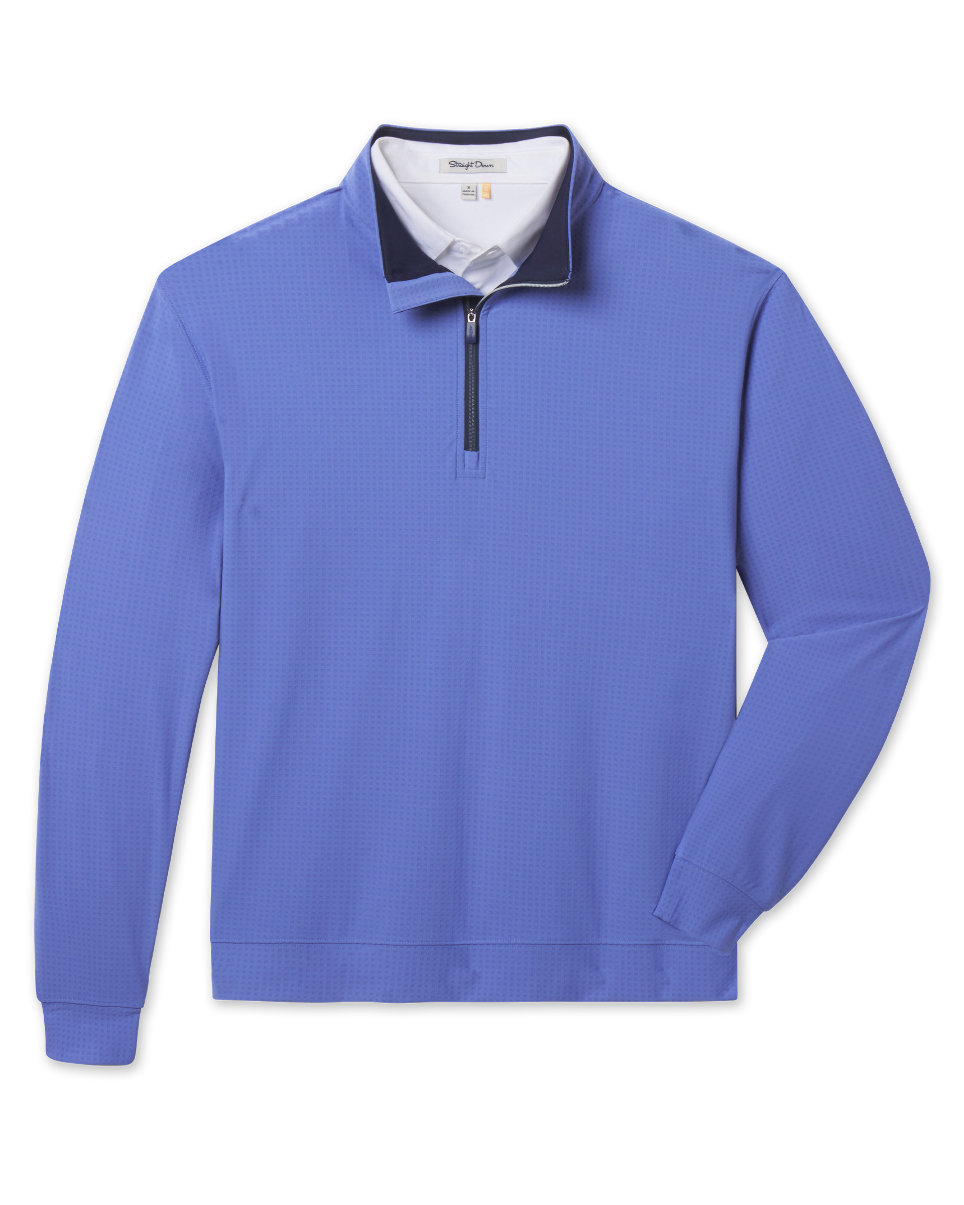 Bel Air Quarter Zip in Tidal Blue featuring a subtle textured pattern, front flat lay view
