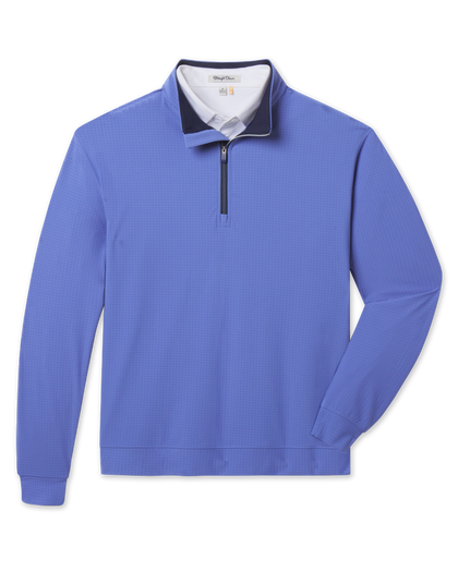 Bel Air Quarter Zip in Tidal Blue featuring a subtle textured pattern, front flat lay view