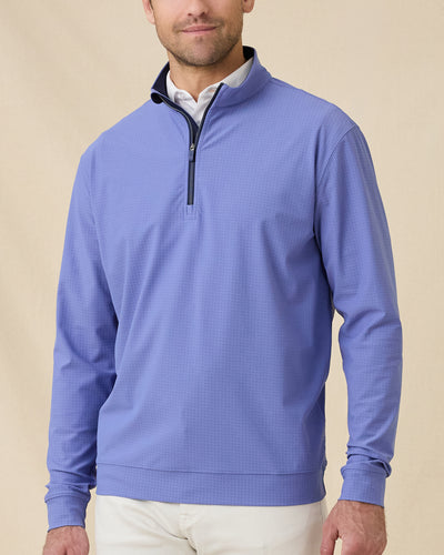 Model wearing the Bel Air Quarter Zip in Tidal Blue