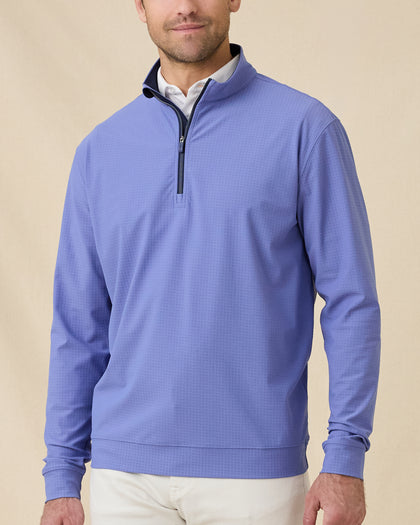Model wearing the Bel Air Quarter Zip in Tidal Blue