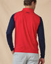 Men’s Falcon Quarter Zip in Flag Red with navy sleeves, back view