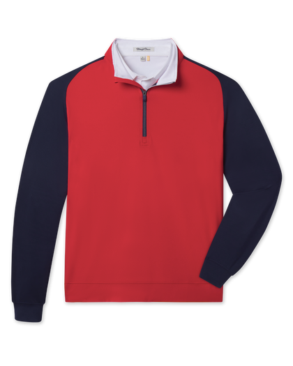 Falcon Quarter Zip in Flag Red, front flat lay product view