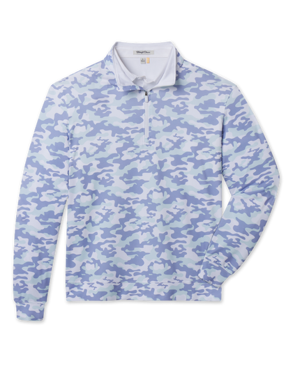 Arlington Quarter Zip in Blue Shade with an allover blue, mint and white camouflage print.