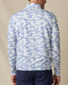 Back view of the Arlington Quarter Zip in Blue Shade, highlighting the allover camouflage print and embroidered Straight Down logo at the collar.
