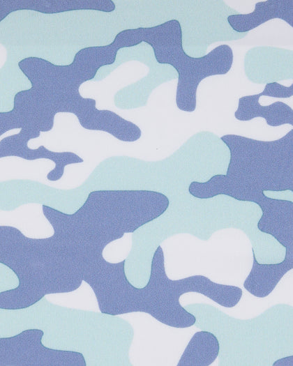 Close-up of the Arlington Quarter Zip’s blue, mint and white camouflage print.