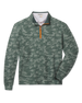 Arlington Quarter Zip in Dark Forest featuring an all-over green camouflage print and contrasting orange zipper.