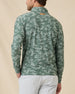 Back view of the Arlington Quarter Zip in Dark Forest showing the camouflage print and orange embroidered logo below the collar.