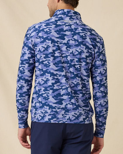 Back view of the Arlington Quarter Zip in Tidal Blue showcasing the all-over camo pattern