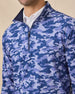 Close-up of the Arlington Quarter Zip in Tidal Blue featuring the blue camo print, quarter-zip closure, and contrast interior collar