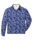 Arlington Quarter Zip in Tidal Blue featuring an all-over blue camo print, front flat lay view