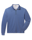 Front product view of the Mulholland Quarter Zip in Moonlight, featuring an allover light blue geometric print, stand collar, and quarter-zip closure.
