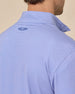 Close-up of the San Marino Quarter Zip in Tidal Blue highlighting the geometric print and embroidered Straight Down logo at the back neck