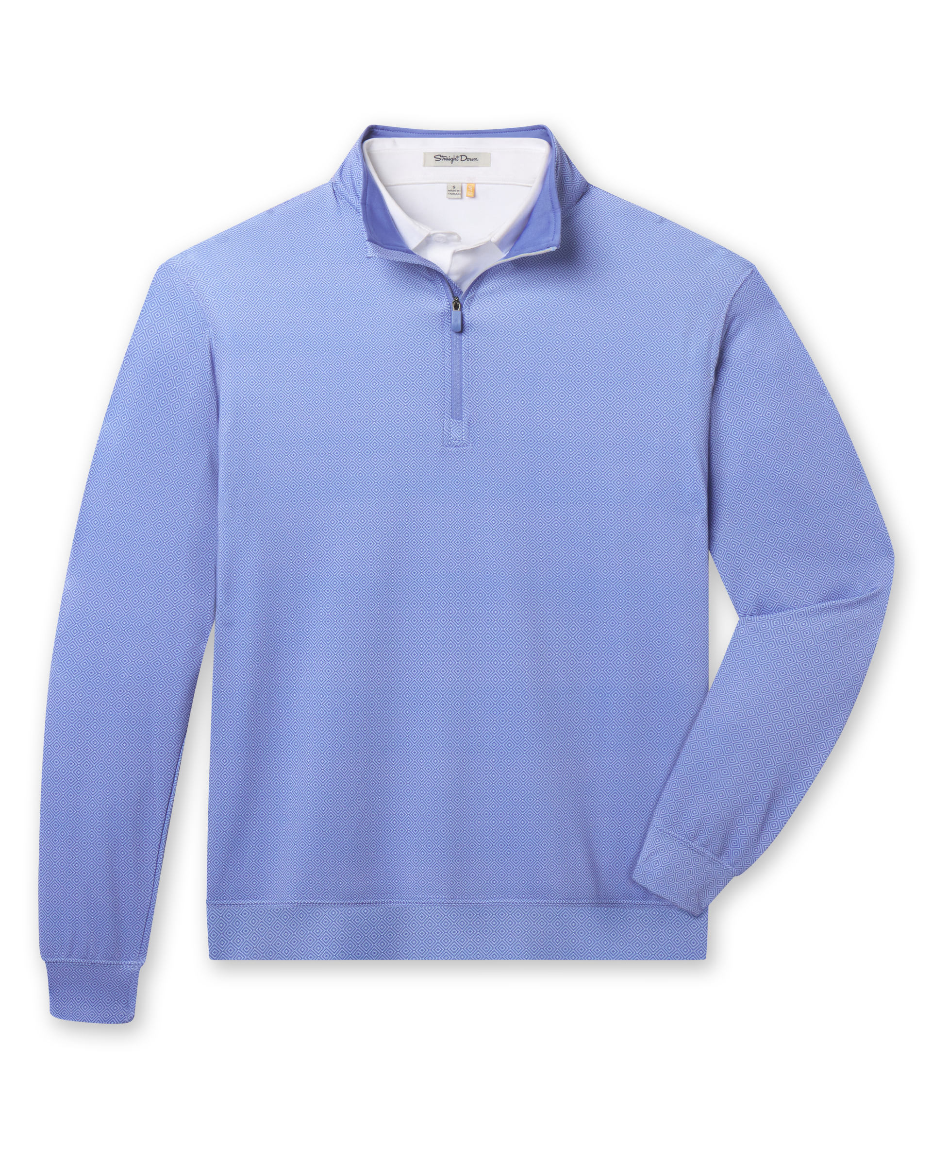 San Marino Quarter Zip in Tidal Blue featuring a subtle geometric print, front flat lay view