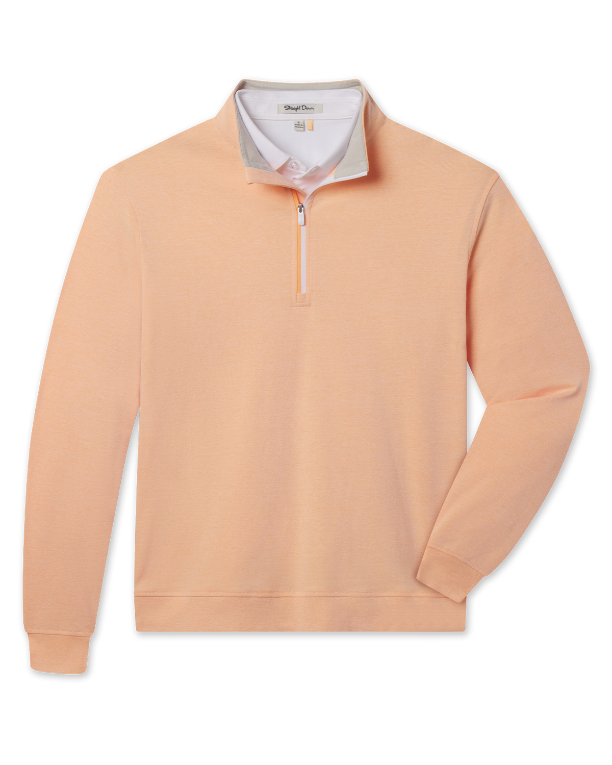 Glendale Quarter Zip in Cantaloupe featuring a soft peach-orange finish, stand collar, quarter-zip closure, and banded cuffs and hem.