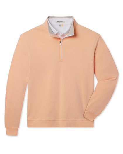 Glendale Quarter Zip in Cantaloupe featuring a soft peach-orange finish, stand collar, quarter-zip closure, and banded cuffs and hem.