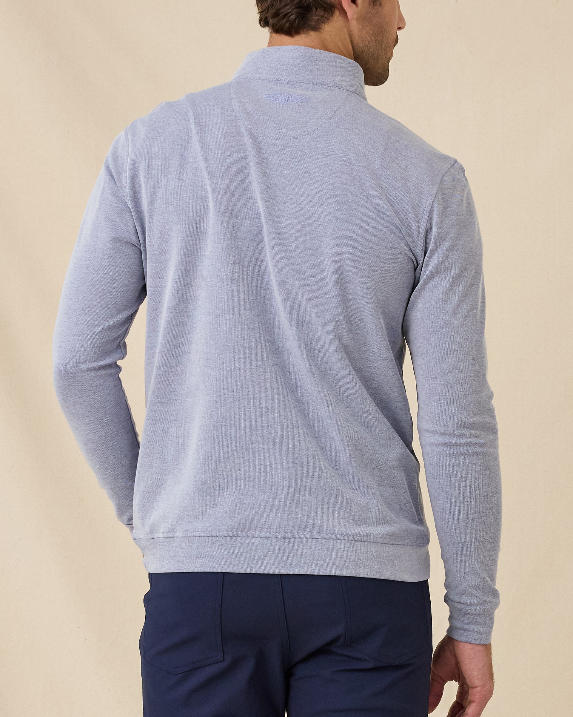 Back view of the Glendale Quarter Zip in Tidal Blue