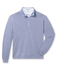 Front flat lay view of Glendale Quarter Zip in Tidal Blue featuring soft heathered blue oxford pique fabric and a contrast quarter-zip placket