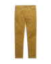 Men's Smithson Corduroy Pant in Bronze, flat lay front view featuring a solid golden tan corduroy pant with a five-pocket construction and button waistband closure