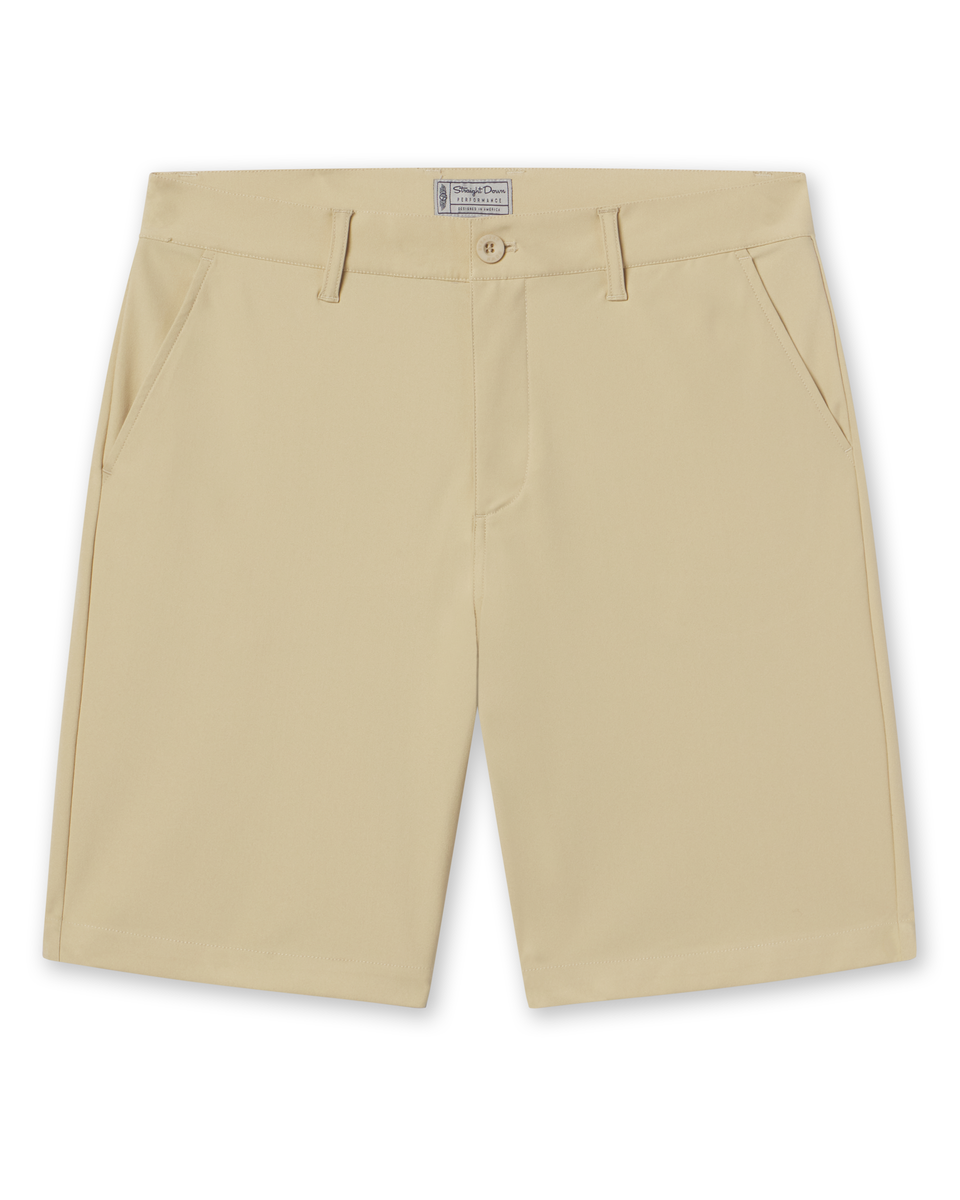 Men’s Flex Short in Sandstone, flat front styling, and side pockets