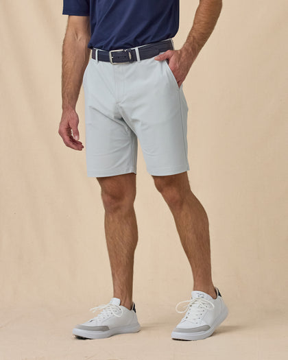 Flex Short in Silver, front model view with performance fit styling